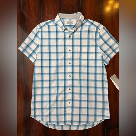 Kenneth Cole Reaction Mens Plaid Cotton Short Sleeve Collared Shirt Large - Picture 1 of 8